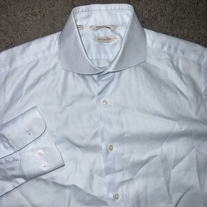 SUITSUPPLY Thomas Mason Blue Button Down Shirt Slim Fit 40 Long 15 1/2